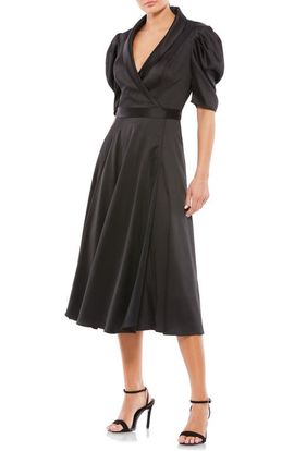 Mac Duggal Mac Duggal Puff Sleeve Satin A-Line Dress