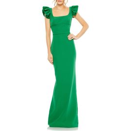 Mac Duggal Mac Duggal Ruffle Cap Sleeve Open Back Column Gown