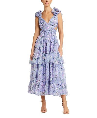 Mac Duggal Mac Duggal Ruffle Tiered Cut-Out Floral Chiffon Dress