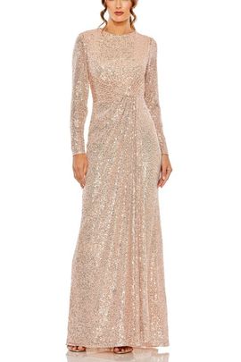 Mac Duggal Mac Duggal Sequin Long Sleeve High Neck Column Gown