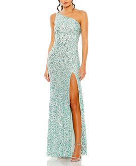 Mac Duggal Mac Duggal Sequin One Shoulder Gown with Embellishements