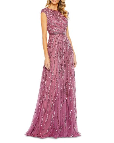 Mac Duggal Mac Duggal Sequined Cap Sleeve Boat Neck Gown
