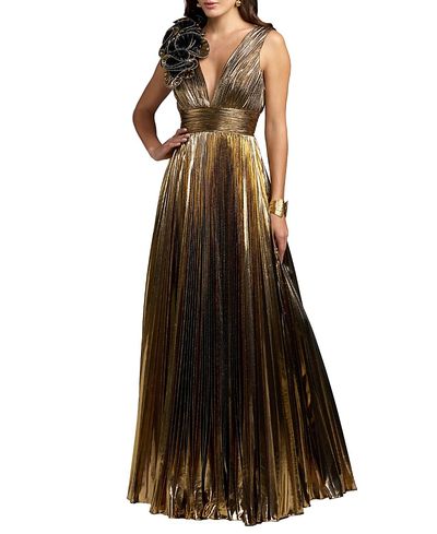 Mac Duggal Mac Duggal Sleeveless Metallic V-Neck Gown With Ruffle Detail
