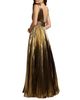 Mac Duggal Mac Duggal Sleeveless Metallic V-Neck Gown With Ruffle Detail - 3