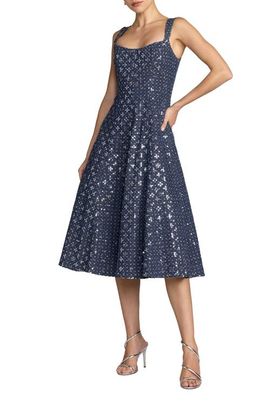 Mac Duggal Mac Duggal Sleeveless Sequin Denim Midi Dress