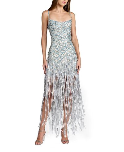 Mac Duggal Mac Duggal Spaghetti Strap Sequin Fringe Mesh Gown