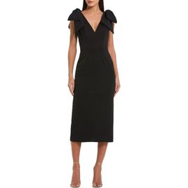Mac Duggal Mac Duggal Statement Bow Shoulder Crepe Midi Dress