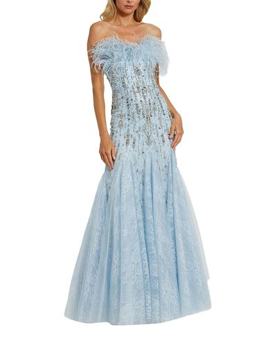 Mac Duggal Mac Duggal Strapless Feather Embellished Mermaid Gown