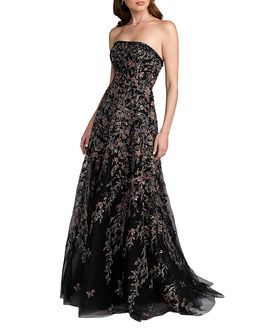 Mac Duggal Mac Duggal Strapless Floral Embroidered A-Line Gown