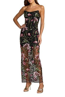 Mac Duggal Mac Duggal Strapless Floral Embroidered Column Dress