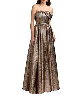 Mac Duggal Mac Duggal Strapless Metallic Gown With Bow Detail