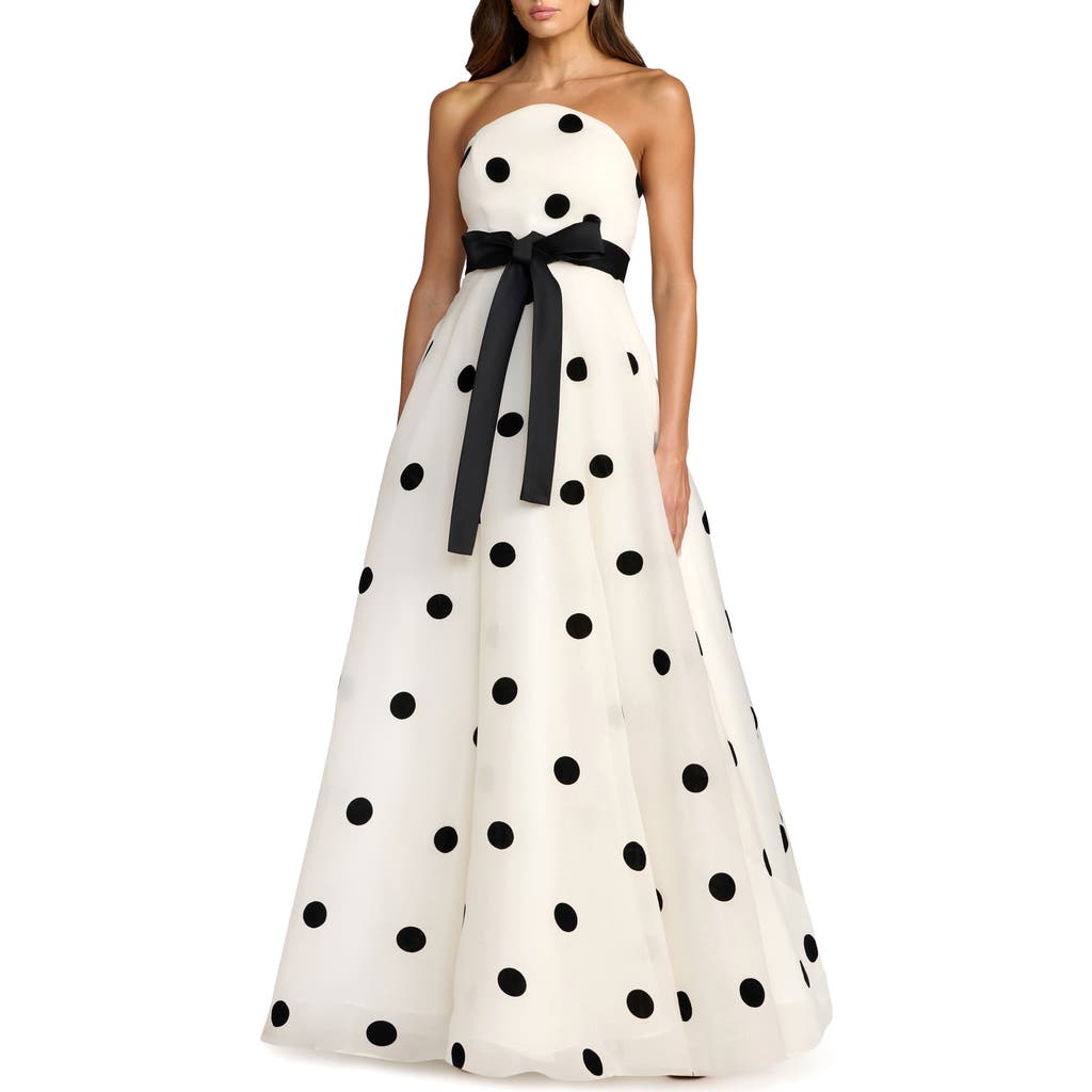 Mac Duggal Mac Duggal Strapless Polka Dot Organza Ball Gown with Satin Bow