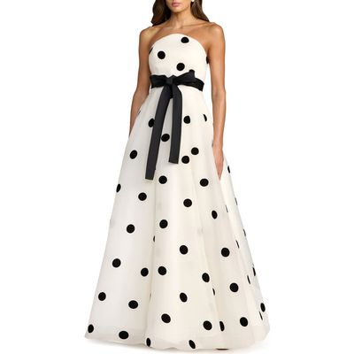 Mac Duggal Mac Duggal Strapless Polka Dot Organza Ball Gown with Satin Bow