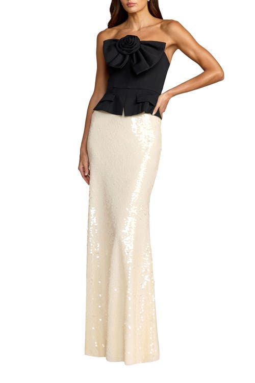 Mac Duggal Mac Duggal Strapless Rosette Crepe and Sequin Gown