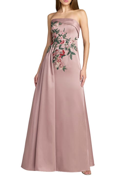 Mac Duggal Mac Duggal Strapless Satin Beaded Floral Gown
