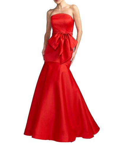Mac Duggal Mac Duggal Strapless Satin Mermaid Gown with Oversize Bow