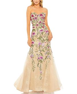 Mac Duggal Mac Duggal Strapless Sheer Bustier Embroidered Mermaid Gown