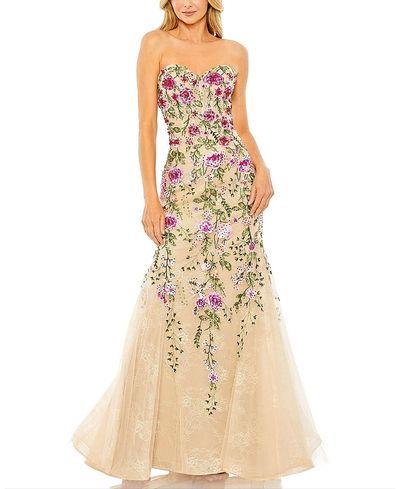 Mac Duggal Mac Duggal Strapless Sheer Bustier Embroidered Mermaid Gown