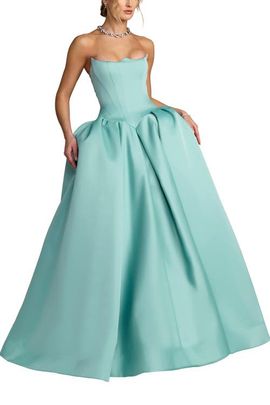 Mac Duggal Mac Duggal Strapless Sweetheart Satin Ball Gown with Pockets
