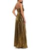 Mac Duggal Mac Duggal Thin Strap Pleated Metallic Gown with 3D Flower - 2