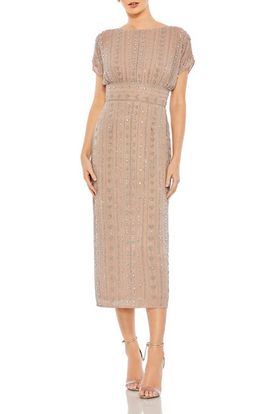 Mac Duggal Mac Duggal Women's Beaded Cap Sleeve Column Midi Dress