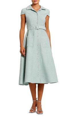 Mac Duggal Mac Duggal Women's Belted Boucle Cap Sleeve Button Up Midi Dress