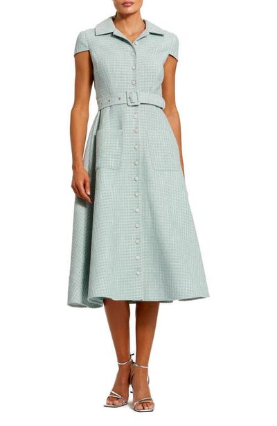 Mac Duggal Mac Duggal Women's Belted Boucle Cap Sleeve Button Up Midi Dress