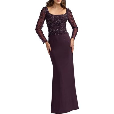 Mac Duggal Mac Duggal Women's Embellished Mesh Long Sleeve Column Gown