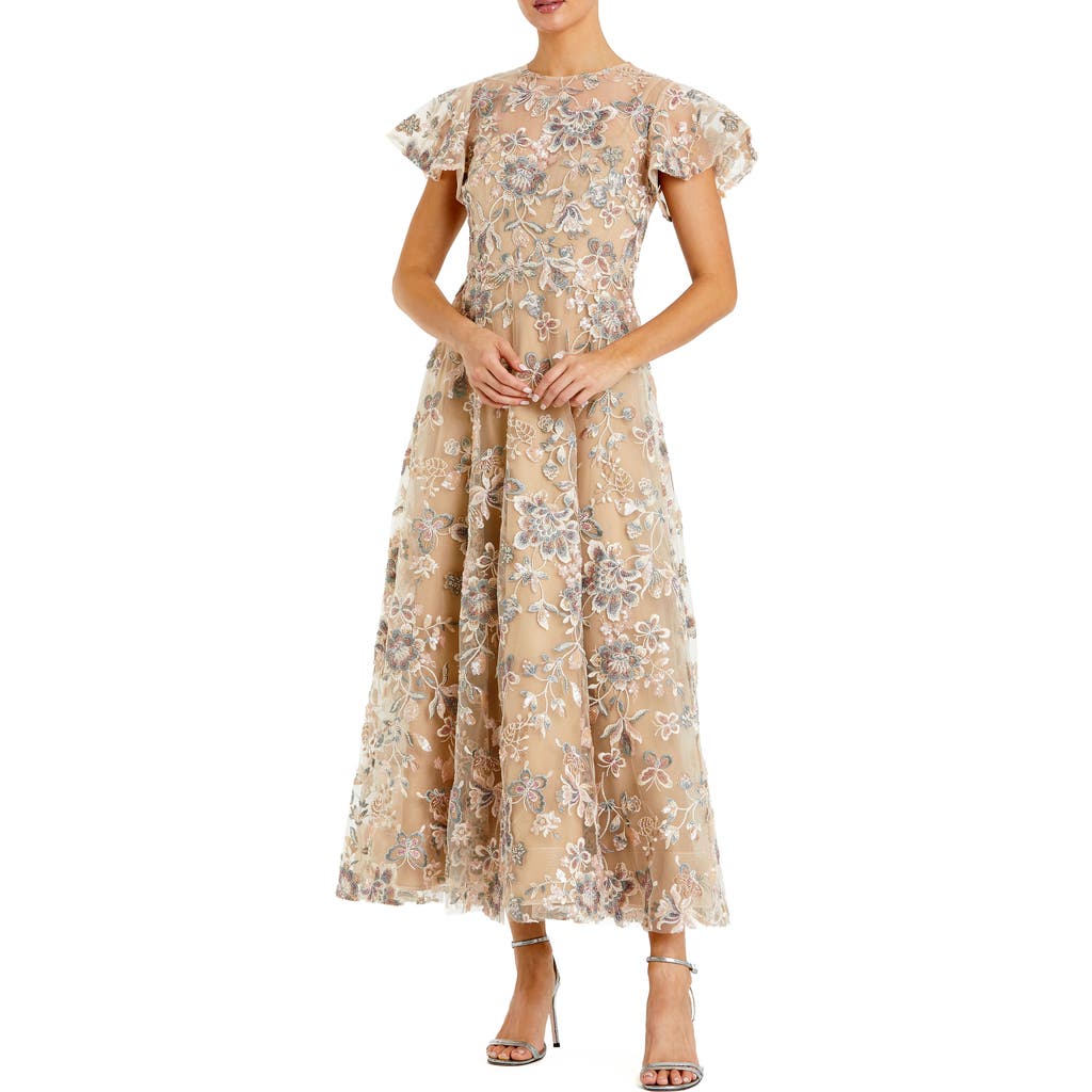 Mac Duggal Mac Duggal Women's Embroidered Floral Mesh A-Line Midi Dress