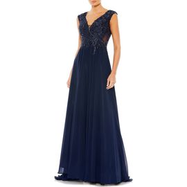 Mac Duggal Mac Duggal Women's Floral Appliqué Cap Sleeve A-Line Gown