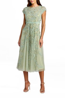 Mac Duggal Mac Duggal Women's Floral Embellished Cap Sleeve Midi Dress