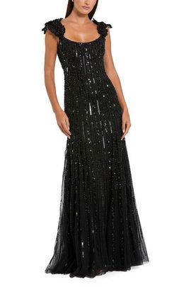 Mac Duggal Mac Duggal Women's Floral Shoulder Sequin Mesh Evening Gown