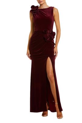 Mac Duggal Mac Duggal Women's High Neck Velvet Column Gown with 3D Floral Accents