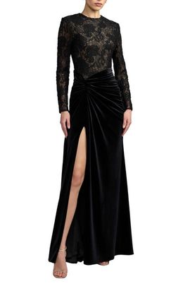 Mac Duggal Mac Duggal Women’s Lace Long Sleeve Ruched Velvet Gown