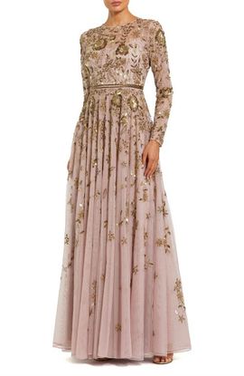 Mac Duggal Mac Duggal Women's Long Sleeve Mesh Floral Embellished Gown