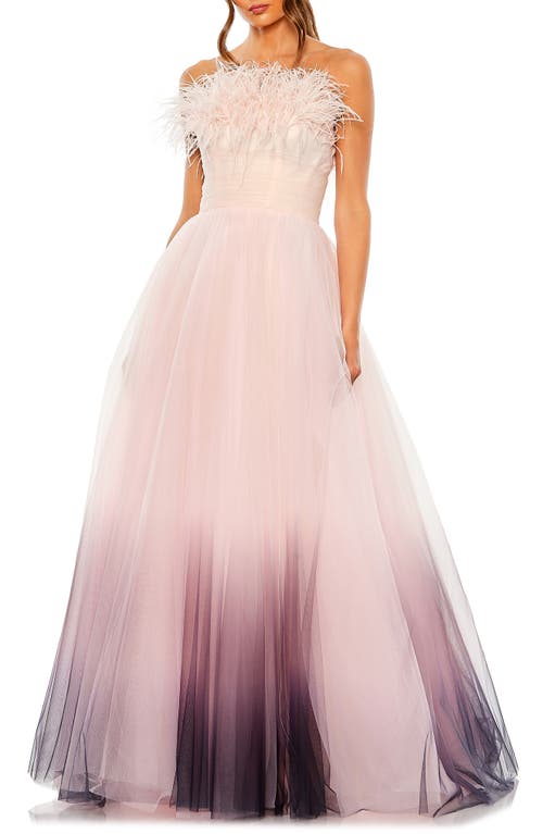 Mac Duggal Mac Duggal Women's Ombre Strapless Ombre Feather Tulle Gown