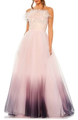 Mac Duggal Mac Duggal Women's Ombre Strapless Ombre Feather Tulle Gown