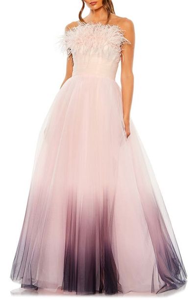 Mac Duggal Mac Duggal Women's Ombre Strapless Ombre Feather Tulle Gown