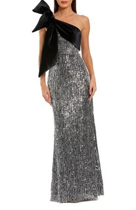 Mac Duggal Mac Duggal Women's One-Shoulder Sequin Column Gown with Velvet Bow
