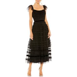 Mac Duggal Mac Duggal Women's Ruffle Cap Sleeve Embellished Tiered Midi Dress