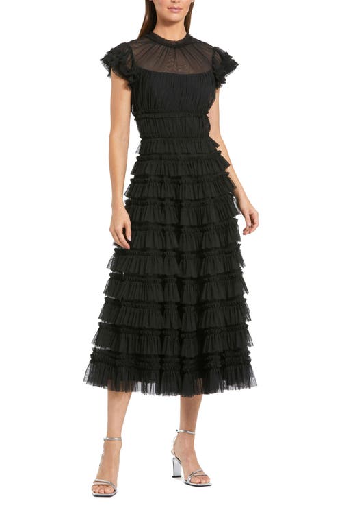 Mac Duggal Mac Duggal Women's Ruffle High Neck Cap Sleeve Midi Dress