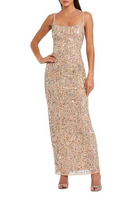 Mac Duggal Mac Duggal Women's Sequin Embellished Scoop Neck Sheath Gown