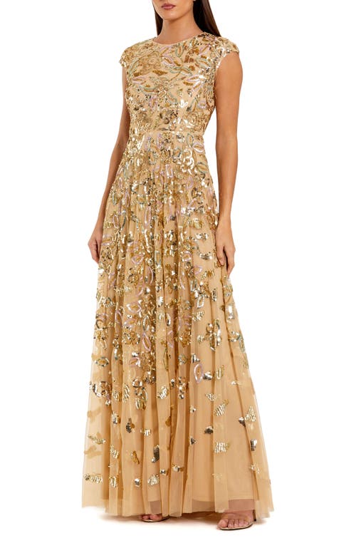 Mac Duggal Mac Duggal Women's Sequin Mesh High Neck Cap Sleeve A Line Gown
