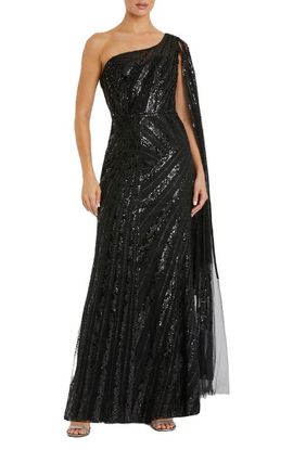 Mac Duggal Mac Duggal Women's Sequin One-Shoulder Evening Gown with Sheer Cape Sleeve