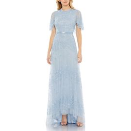 Mac Duggal Mac Duggal Women's Sequined High Neck Flutter Sleeve A Line Gown