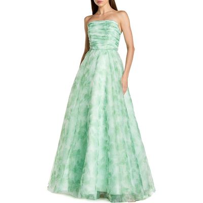 Mac Duggal Mac Duggal Women's Strapless Floral Chiffon Gown with Ruched Detail