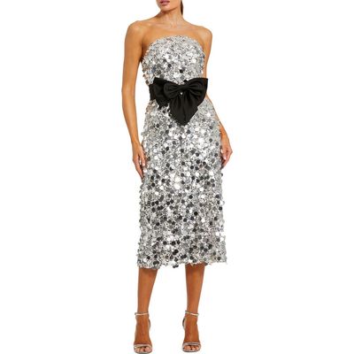 Mac Duggal Mac Duggal Women's Strapless Paillete Column Midi Dress With Bow