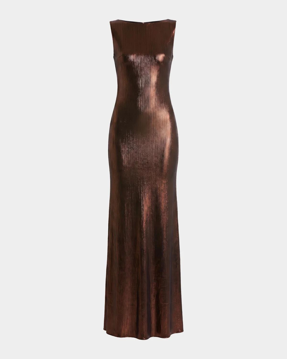Mac Duggal Metallic Cowlneck Mermaid Gown