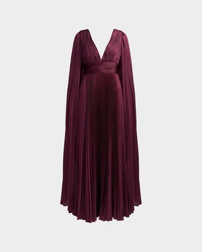 Mac Duggal Metallic Pleated Charmeuse Cape Gown