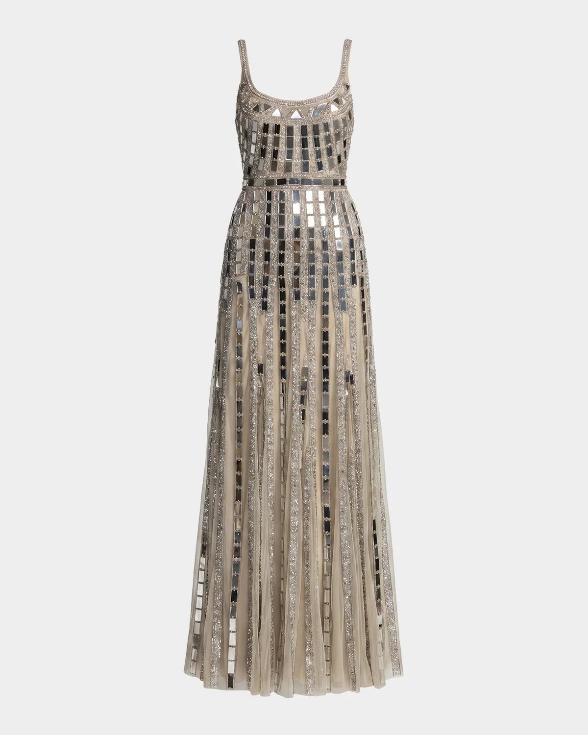 Mac Duggal Mirror Embellished Mesh Gown
